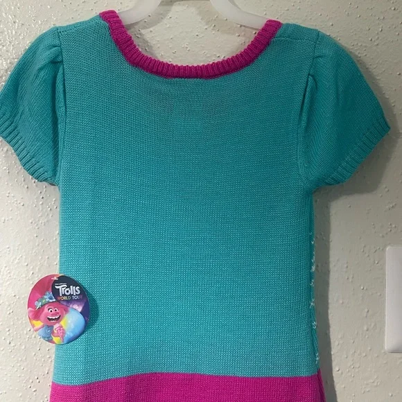 Trolls World Tour Trolls Girl's Poppy Sweater Knit Dress (Blue/Pink, 7-8) - Picture 4 of 14